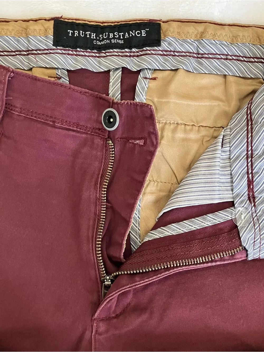 Truth Substance Common Sense Men’s Burgundy Chino Pants 32x26 Straight Leg